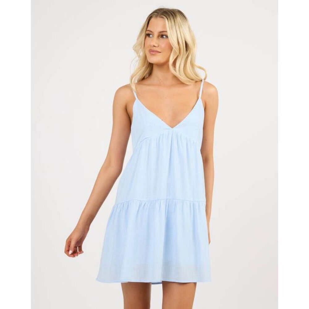 Rhythm Classic Tiered Mini Dress V-neck Linen Blend Sz XL NEW #783